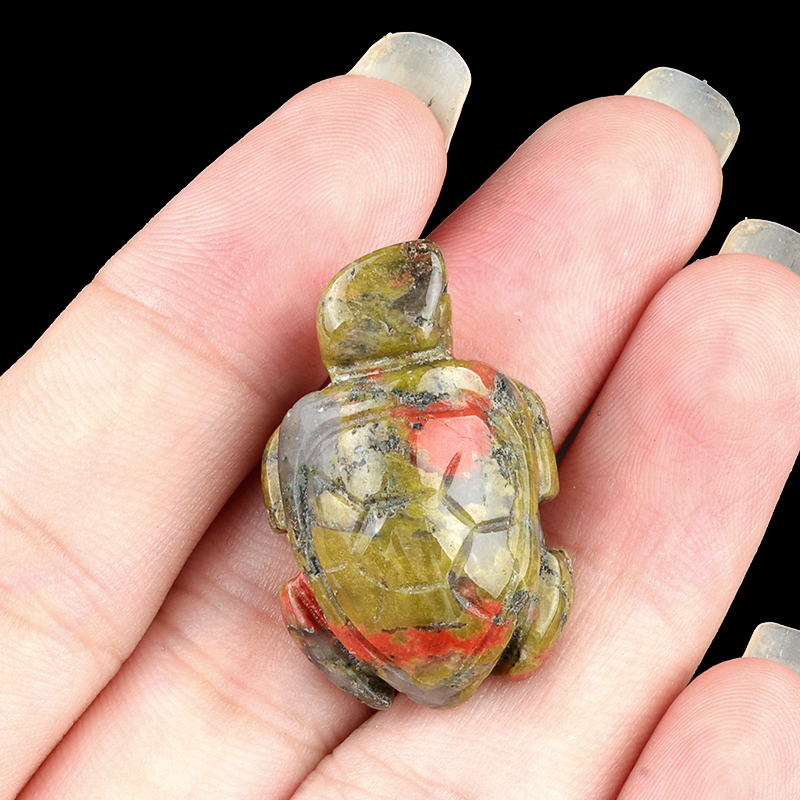 1.0Inch Gemstone Turtle Ornament Handmade Craved Animal Figurine Tortoise Sculpture for Home Decoration