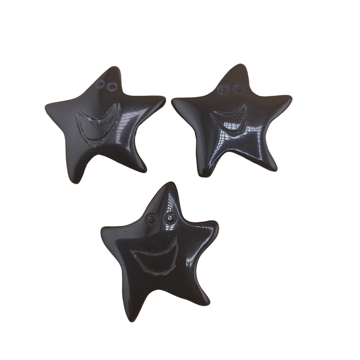 Black Obsidian 30mm Smiling Starfish Pendant & Ornament for Home Decoration Handmade Craved Stone Solar