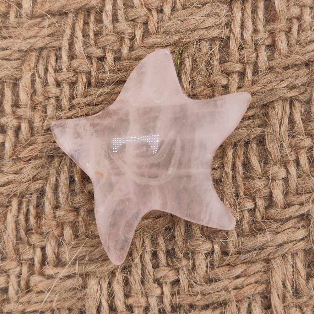 Rose Quartz 30mm Smiling Starfish Pendant & Ornament for Home Decoration Handmade Craved Stone Solar
