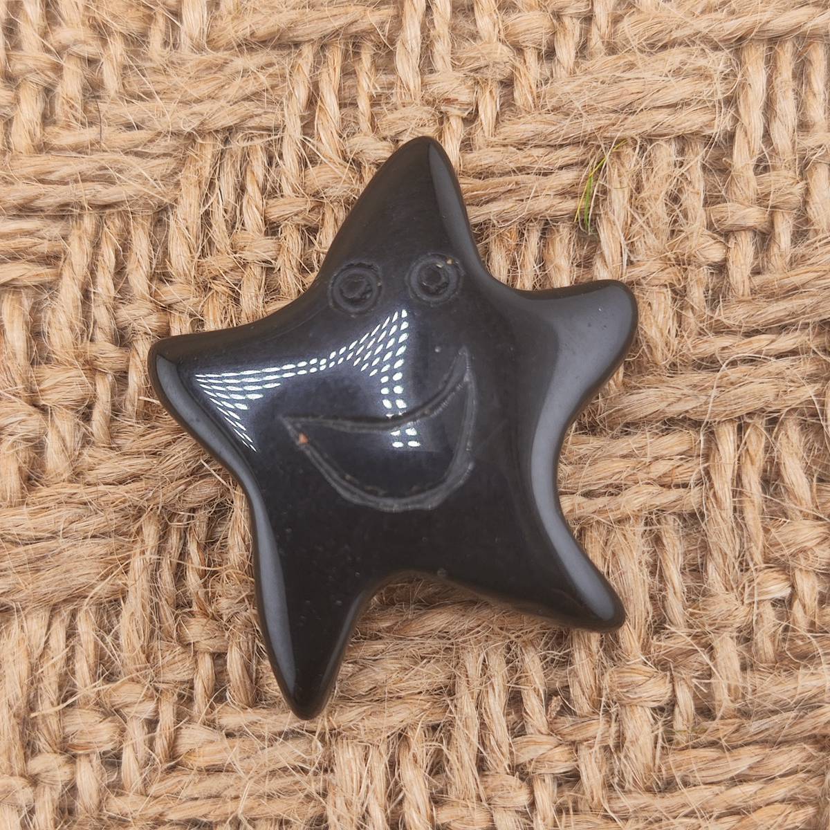 Black Obsidian 30mm Smiling Starfish Pendant & Ornament for Home Decoration Handmade Craved Stone Solar