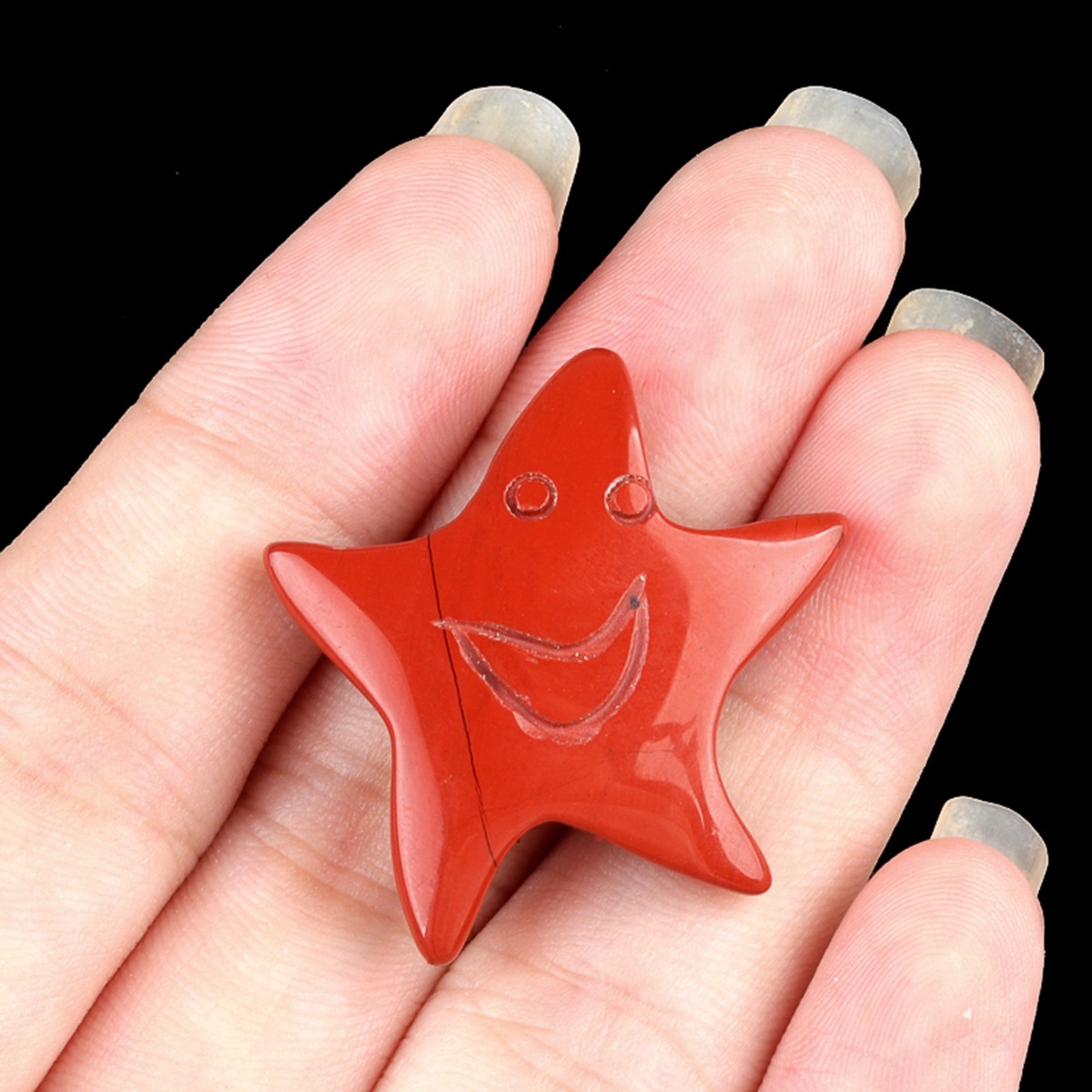Red Jasper 30mm Smiling Starfish Pendant & Ornament for Home Decoration Handmade Craved Stone Solar