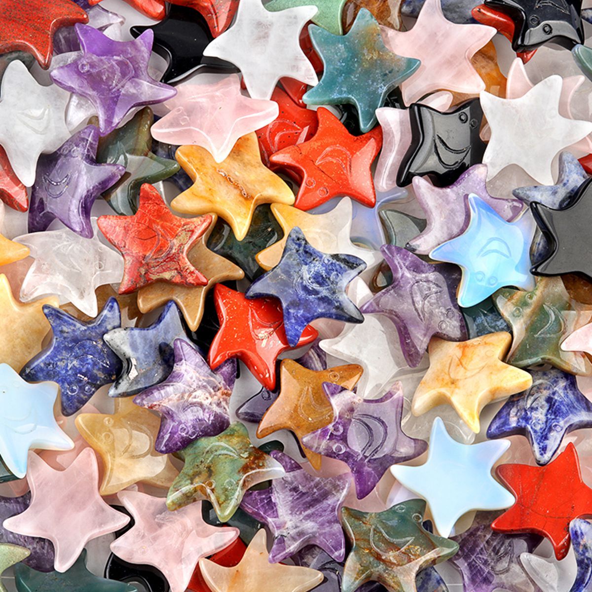 Gemstone 30mm Smiling Starfish Pendant & Ornament for Home Decoration Handmade Craved Stone Solar