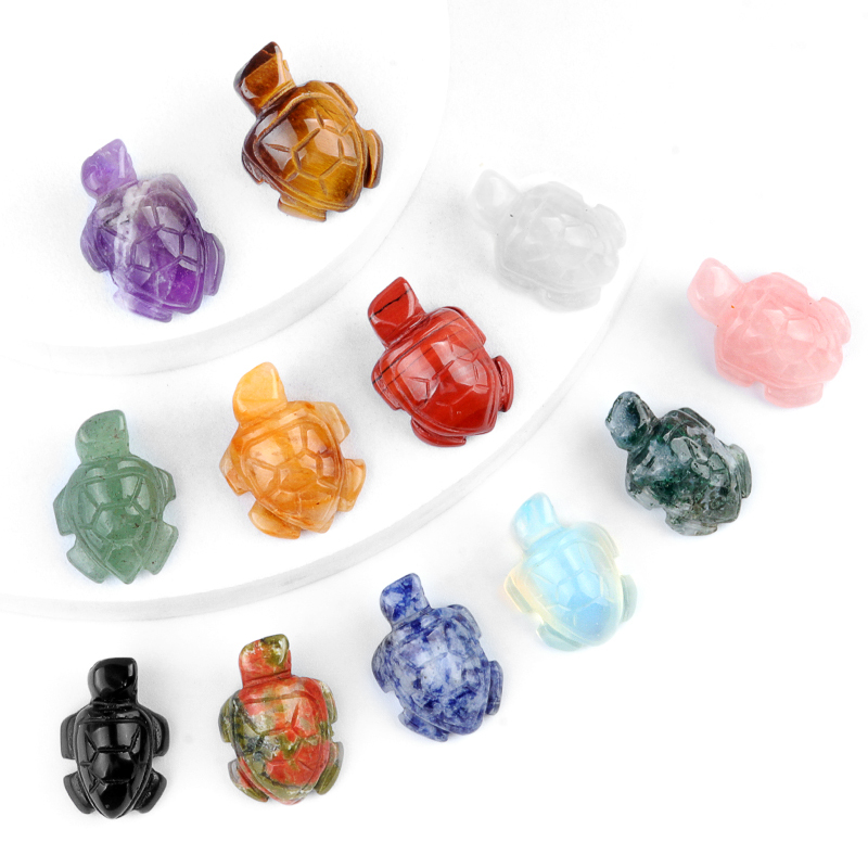 1.0Inch Gemstone Turtle Ornament Handmade Craved Animal Figurine Tortoise Sculpture for Home Decoration