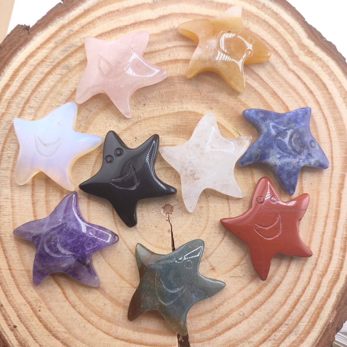 Gemstone 30mm Smiling Starfish Pendant & Ornament for Home Decoration Handmade Craved Stone Solar