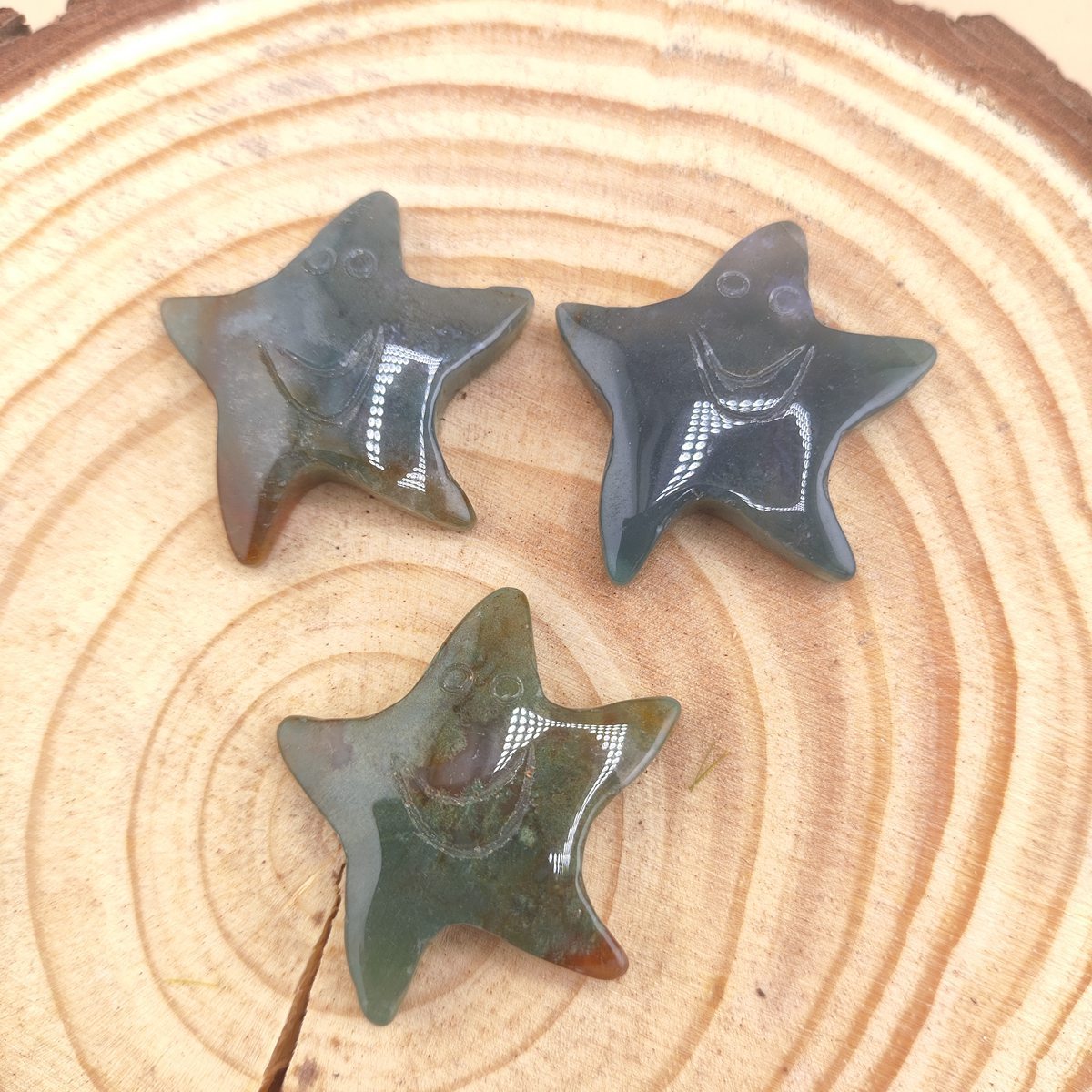 Fancy Jasper 30mm Smiling Starfish Pendant & Ornament for Home Decoration Handmade Craved Stone Solar