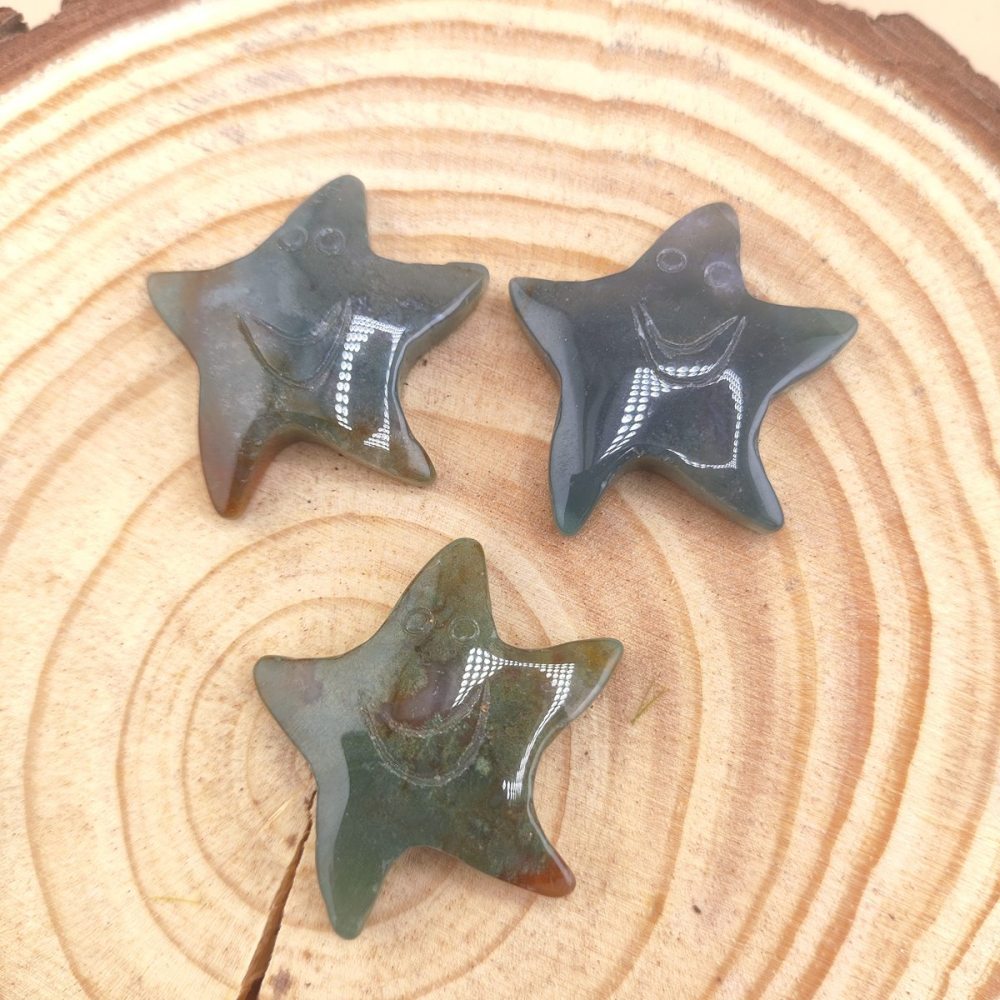 Fancy Jasper 30mm Smiling Starfish Pendant & Ornament for Home Decoration Handmade Craved Stone Solar