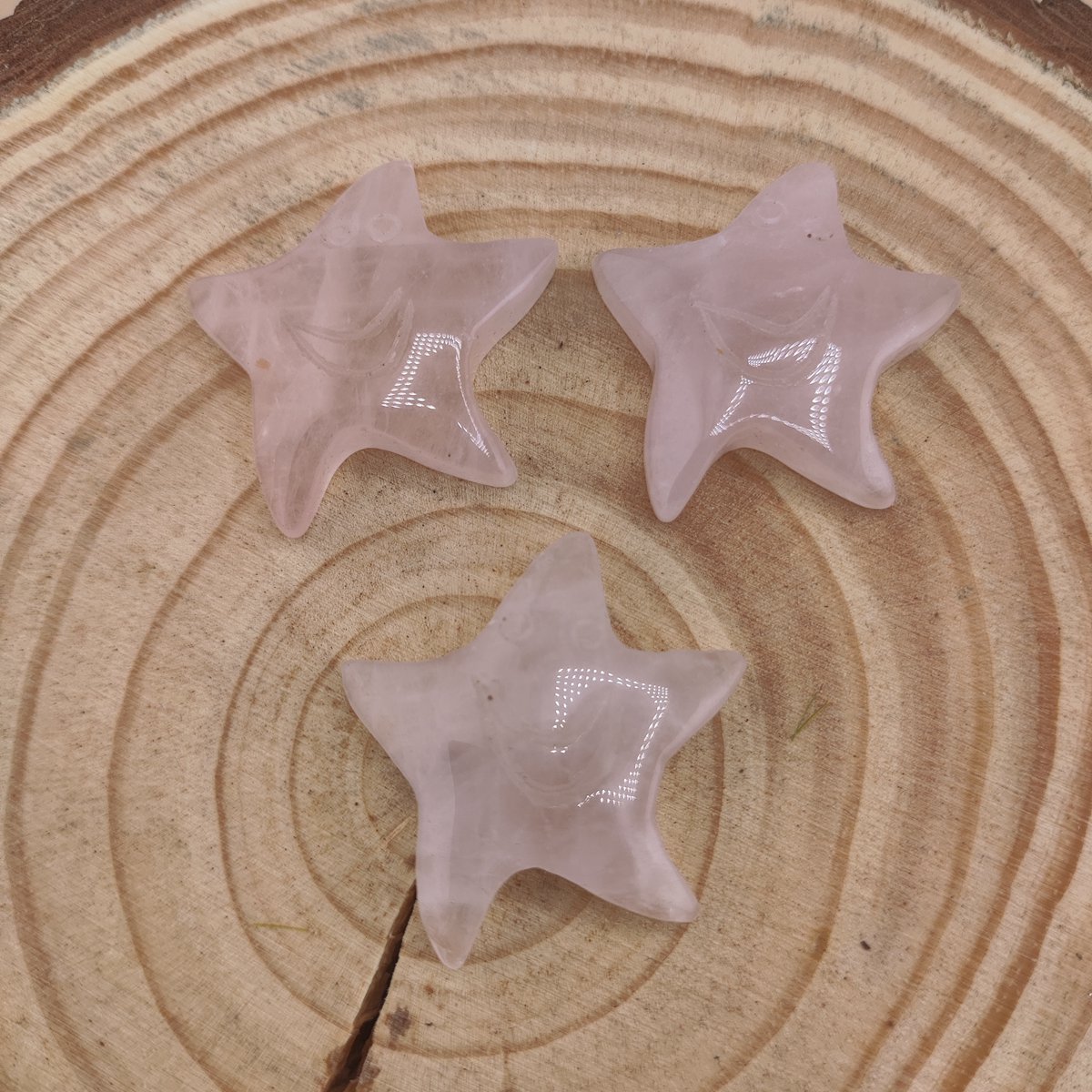Rose Quartz 30mm Smiling Starfish Pendant & Ornament for Home Decoration Handmade Craved Stone Solar