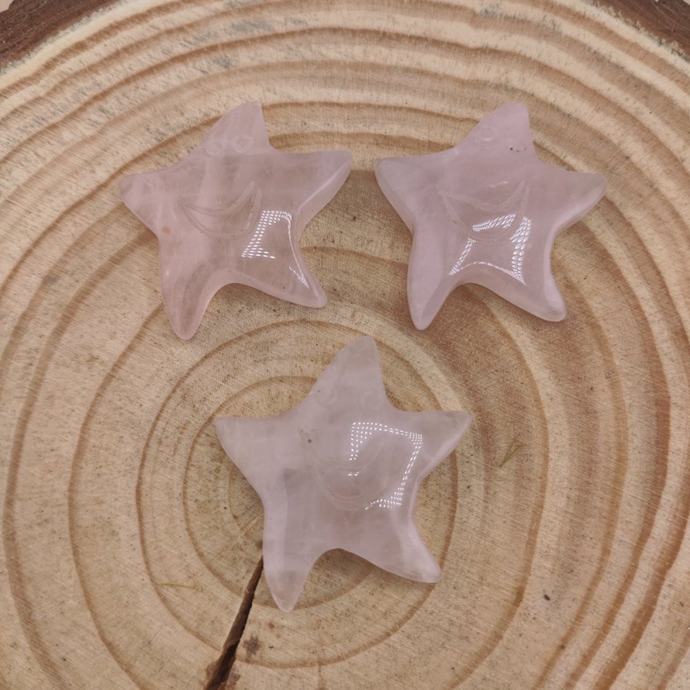 Rose Quartz 30mm Smiling Starfish Pendant & Ornament for Home Decoration Handmade Craved Stone Solar