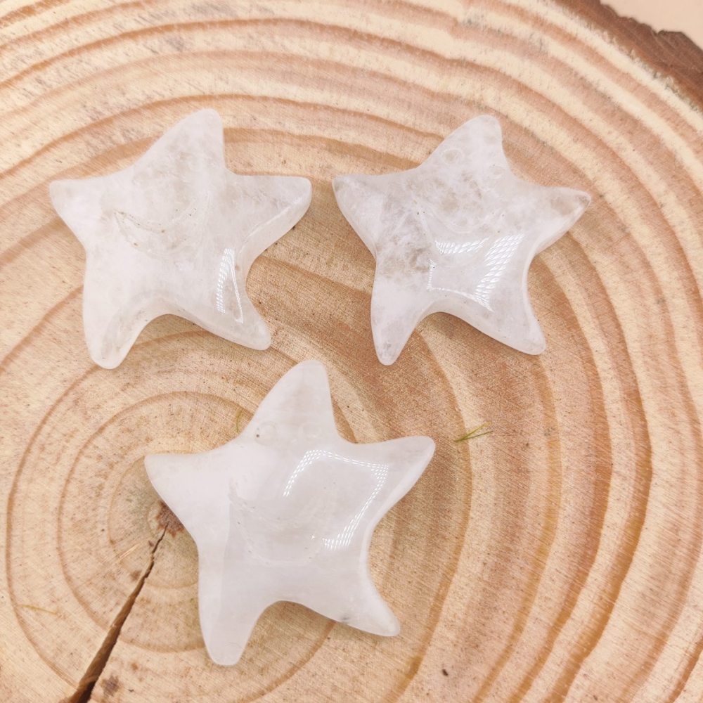 Quartz Crystal 30mm Smiling Starfish Pendant & Ornament for Home Decoration Handmade Craved Stone Solar