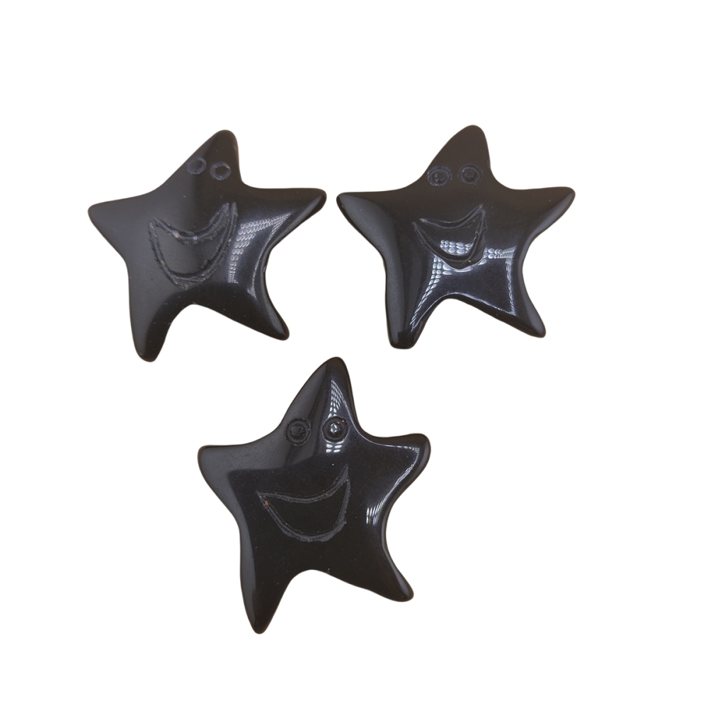 Black Onyx 30mm Smiling Starfish Pendant & Ornament for Home Decoration Handmade Craved Stone Solar