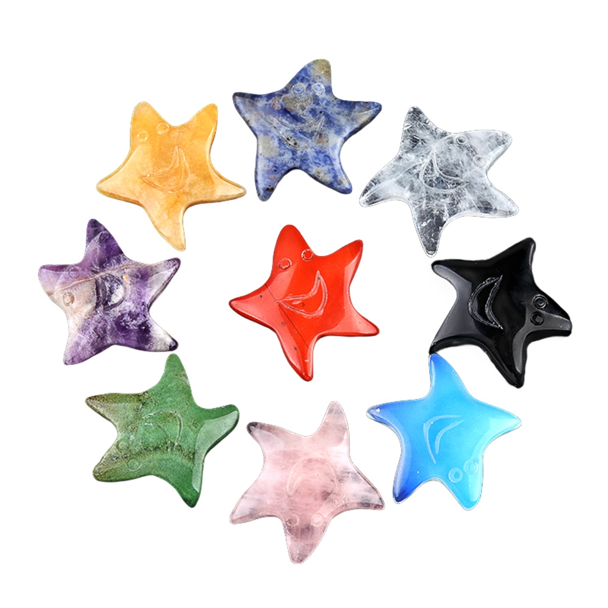 Gemstone 30mm Smiling Starfish Pendant & Ornament for Home Decoration Handmade Craved Stone Solar