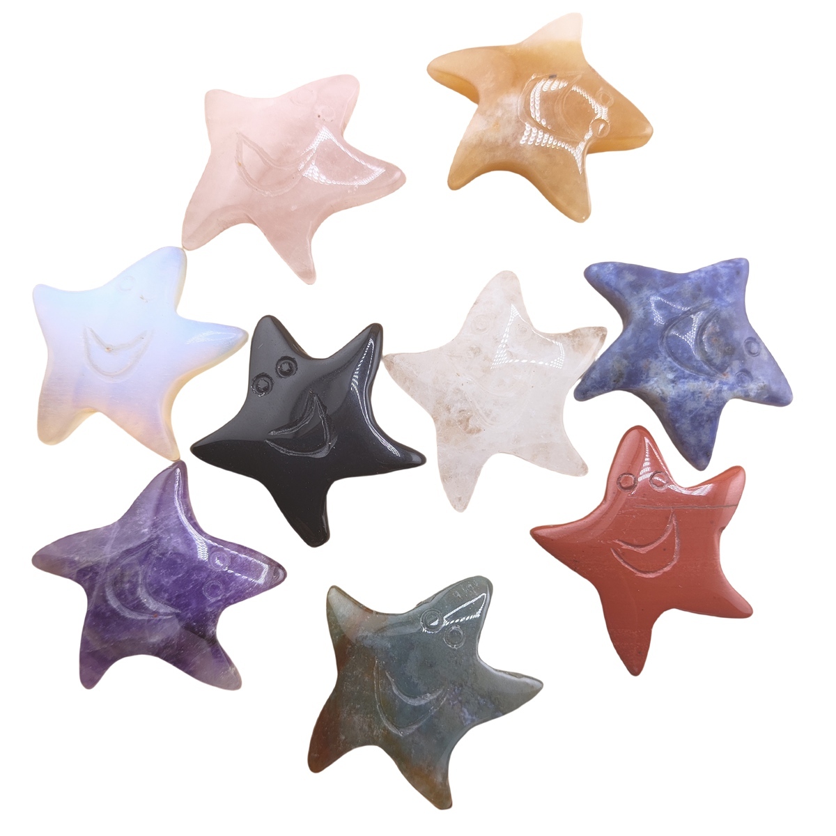 Gemstone 30mm Smiling Starfish Pendant & Ornament for Home Decoration Handmade Craved Stone Solar