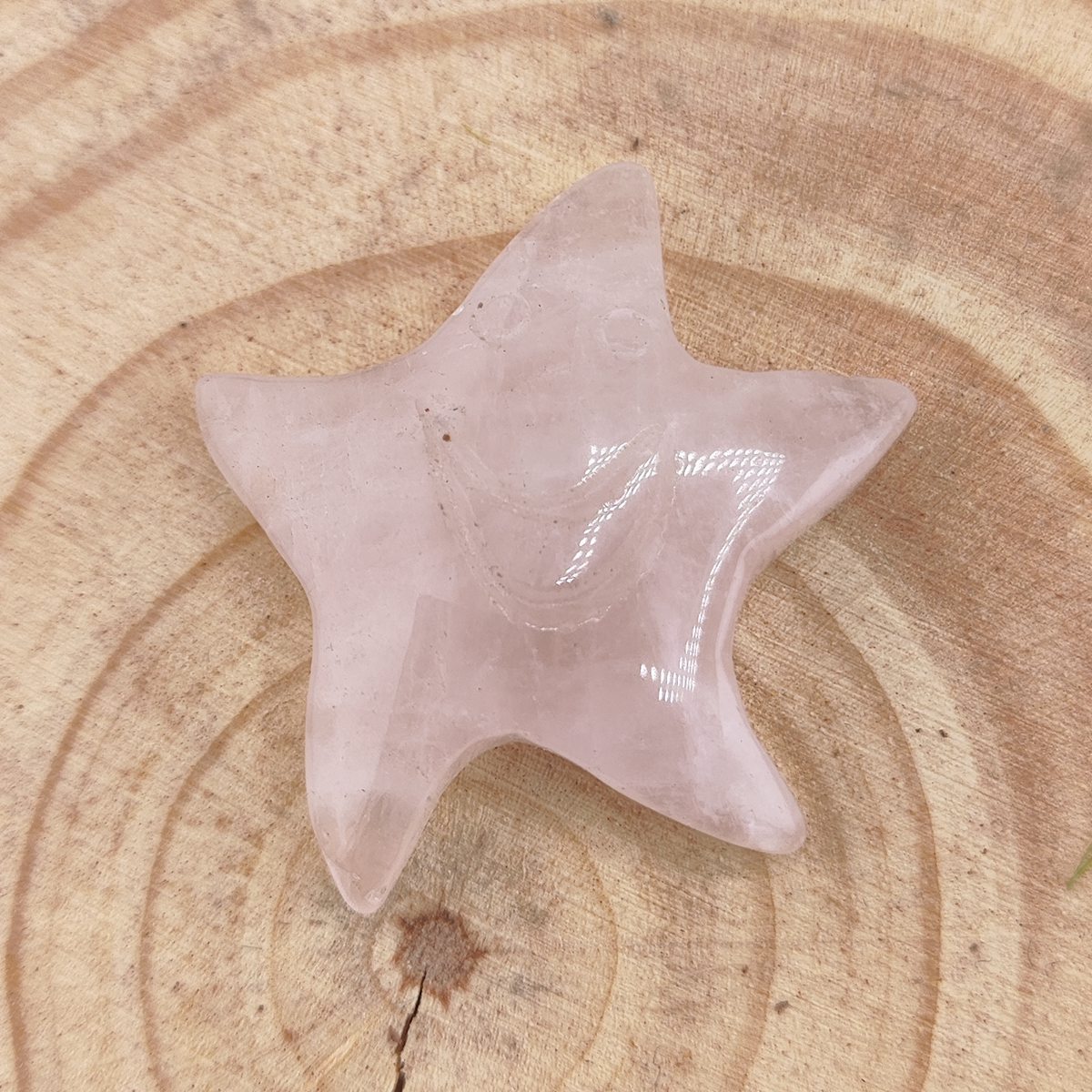 Rose Quartz 30mm Smiling Starfish Pendant & Ornament for Home Decoration Handmade Craved Stone Solar