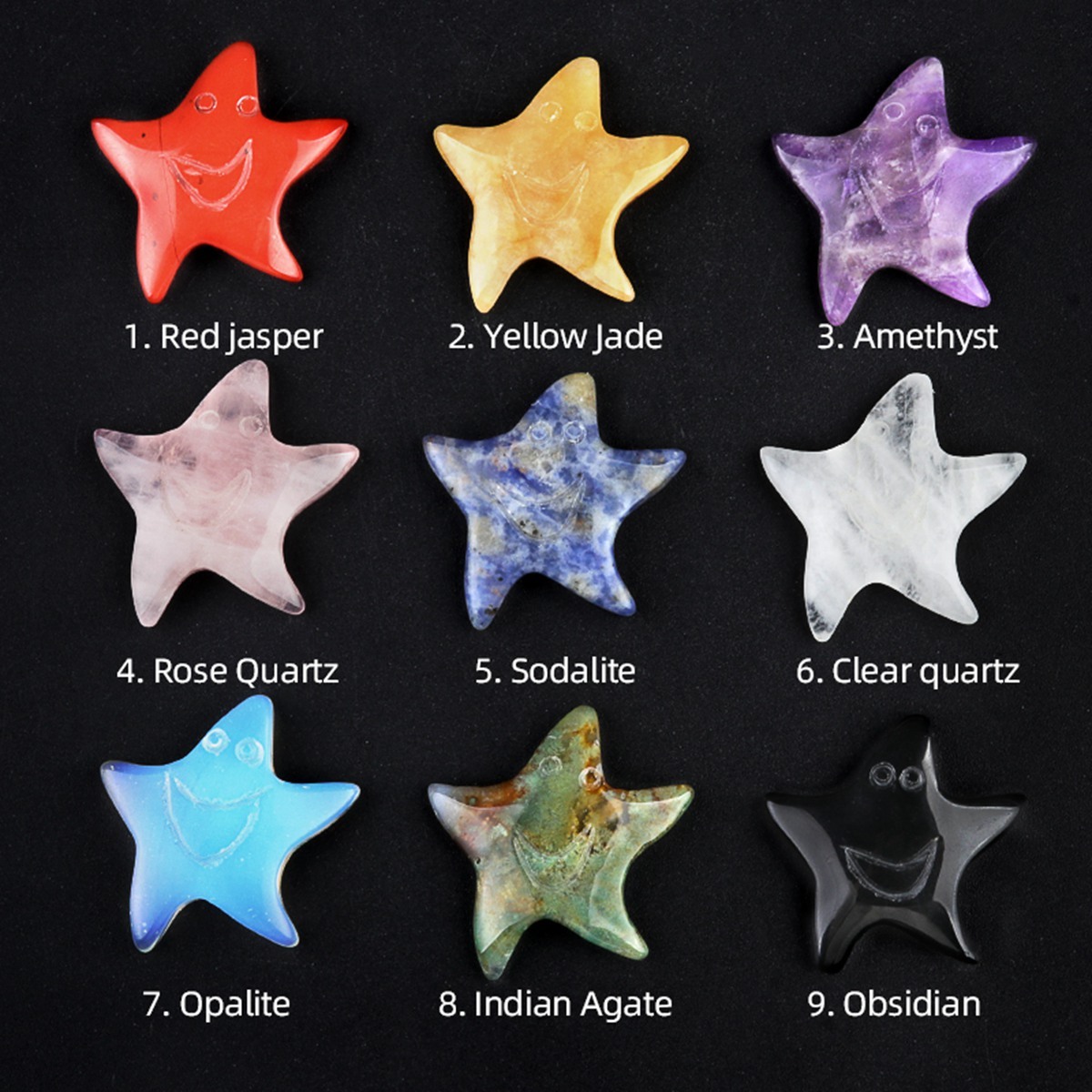 Gemstone 30mm Smiling Starfish Pendant & Ornament for Home Decoration Handmade Craved Stone Solar