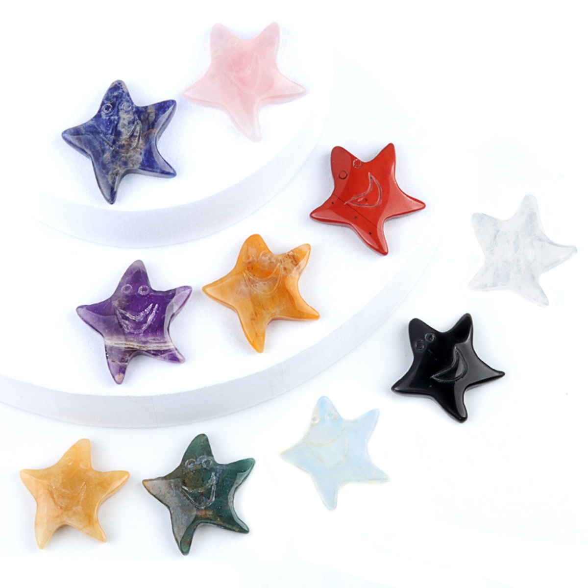 Gemstone 30mm Smiling Starfish Pendant & Ornament for Home Decoration Handmade Craved Stone Solar