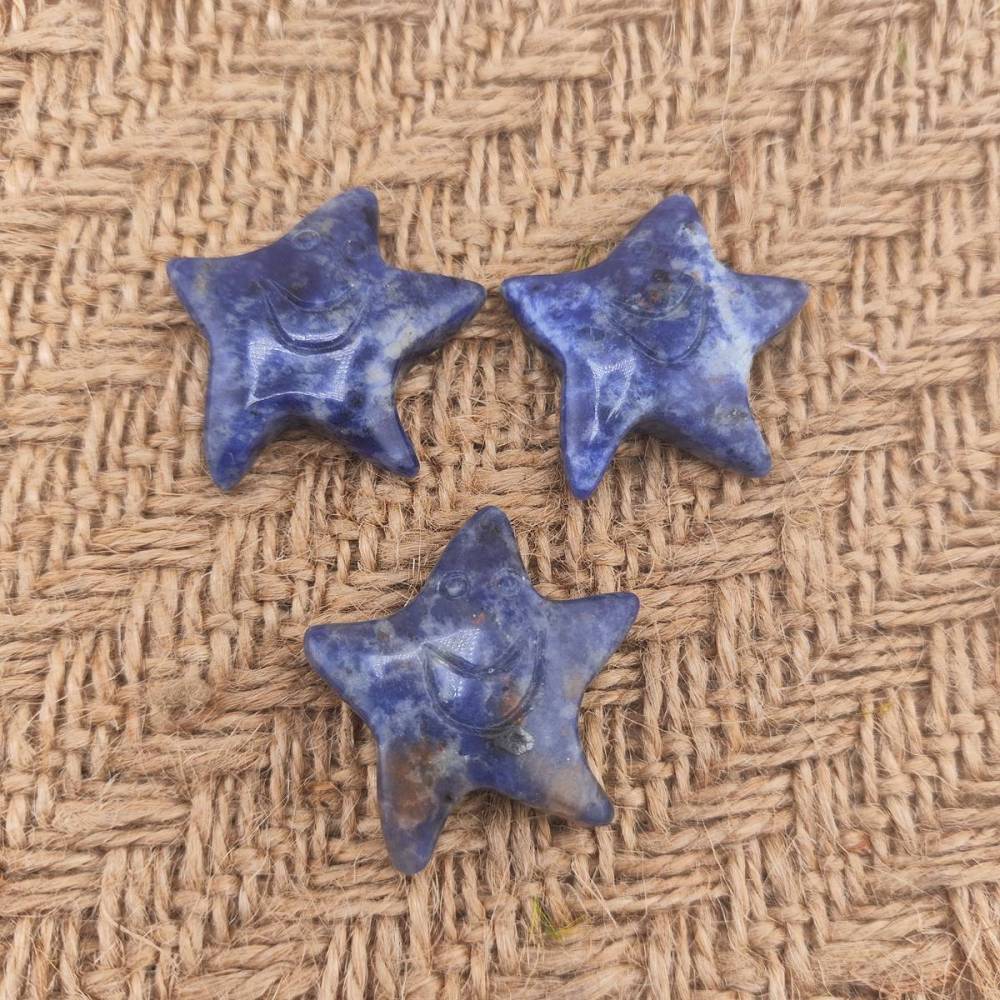 Sodalite 30mm Smiling Starfish Pendant & Ornament for Home Decoration Handmade Craved Stone Solar