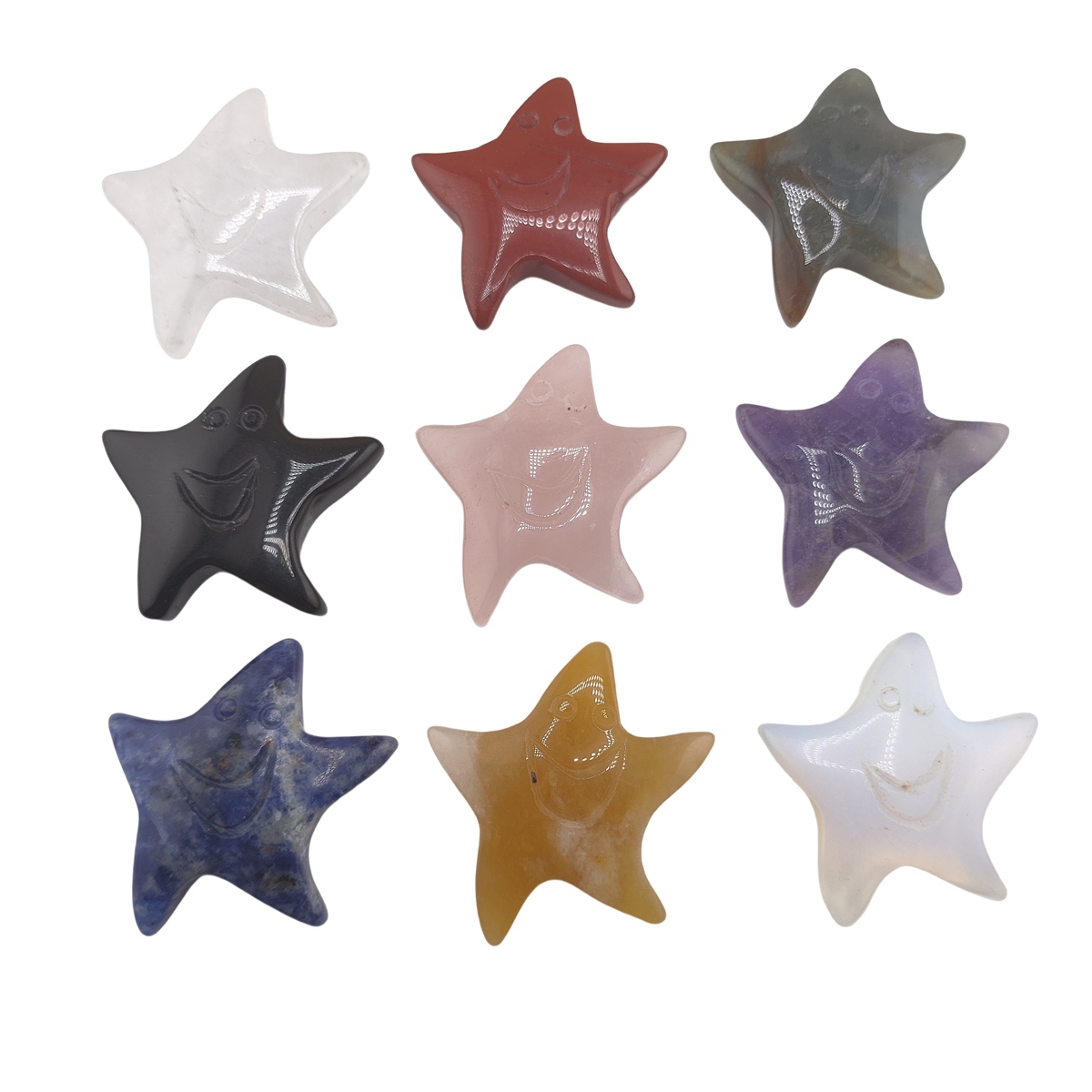 Gemstone 30mm Smiling Starfish Pendant & Ornament for Home Decoration Handmade Craved Stone Solar