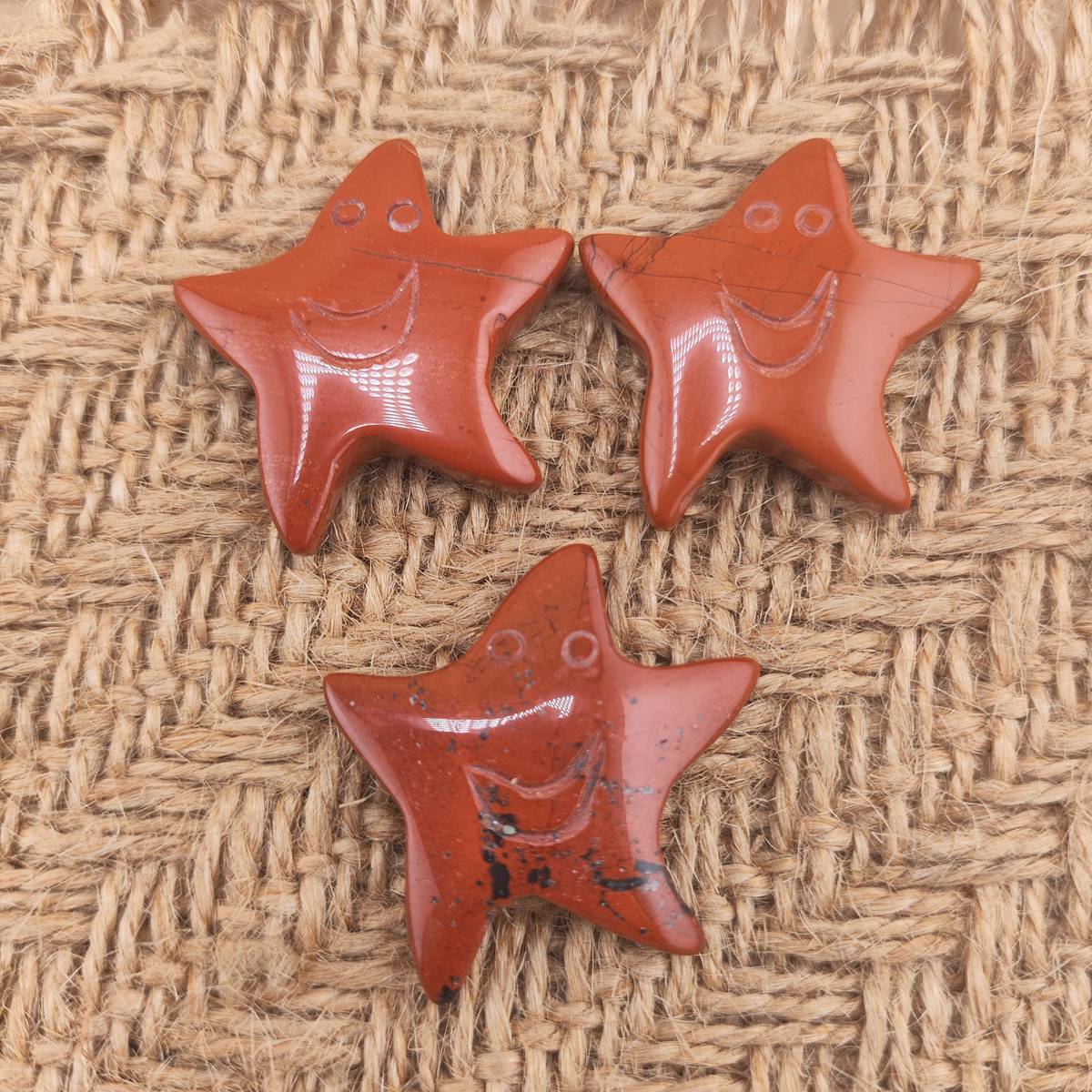 Red Jasper 30mm Smiling Starfish Pendant & Ornament for Home Decoration Handmade Craved Stone Solar