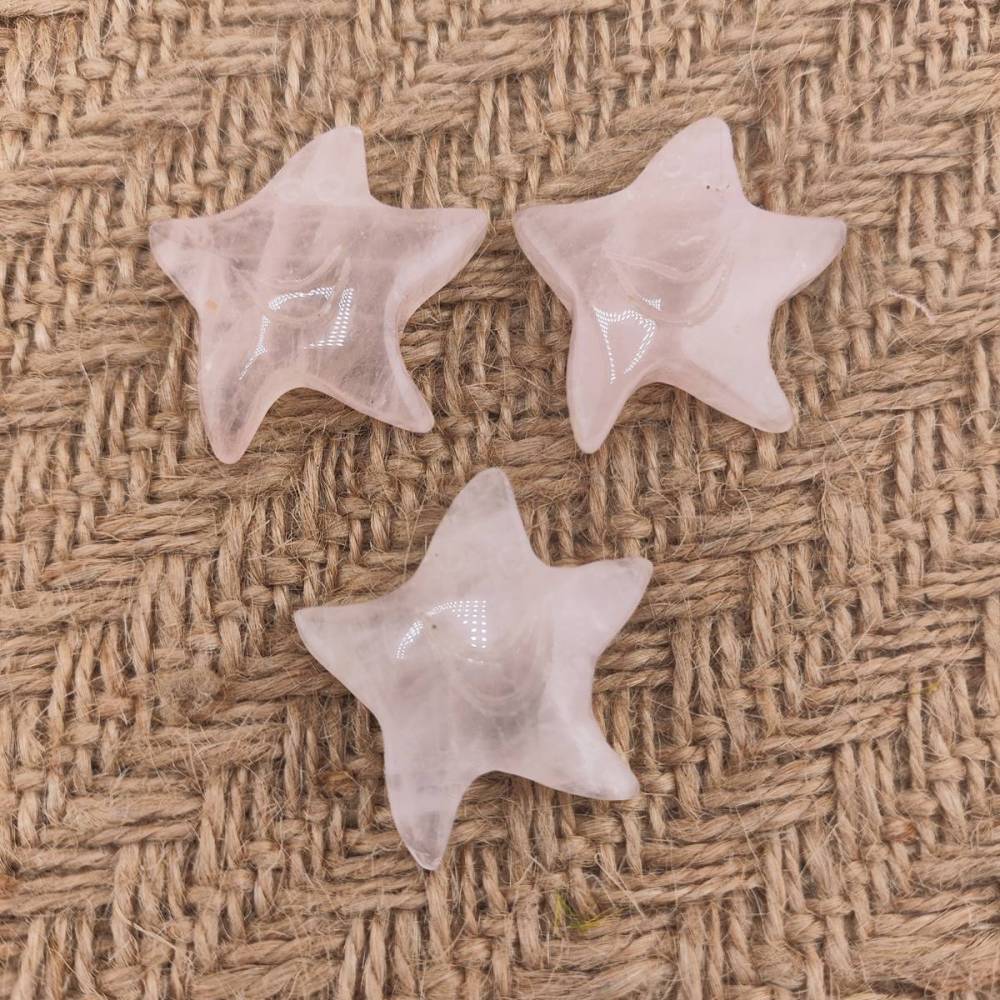 Rose Quartz 30mm Smiling Starfish Pendant & Ornament for Home Decoration Handmade Craved Stone Solar