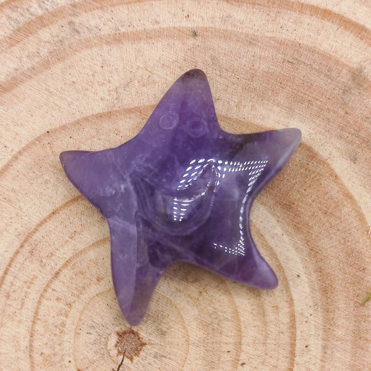 Amethyst 30mm Smiling Starfish Pendant & Ornament for Home Decoration Handmade Craved Stone Solar