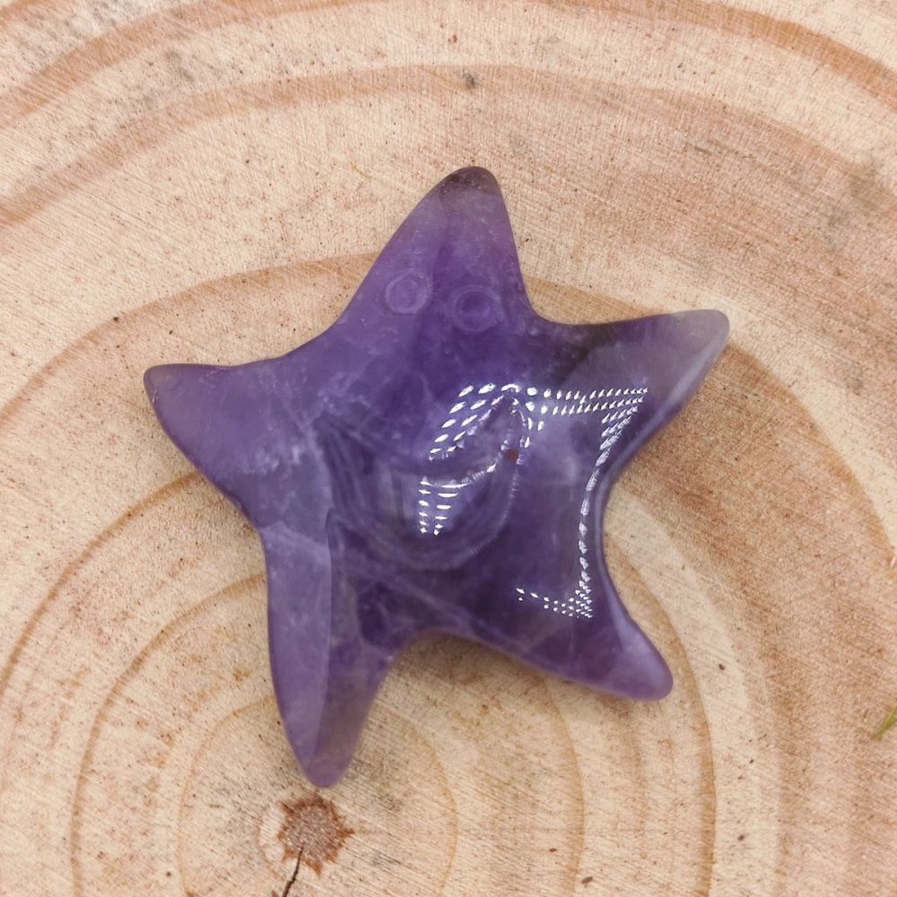 Amethyst 30mm Smiling Starfish Pendant & Ornament for Home Decoration Handmade Craved Stone Solar