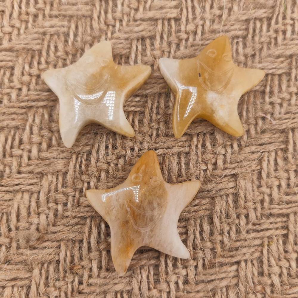 Yellow Jade 30mm Smiling Starfish Pendant & Ornament for Home Decoration Handmade Craved Stone Solar