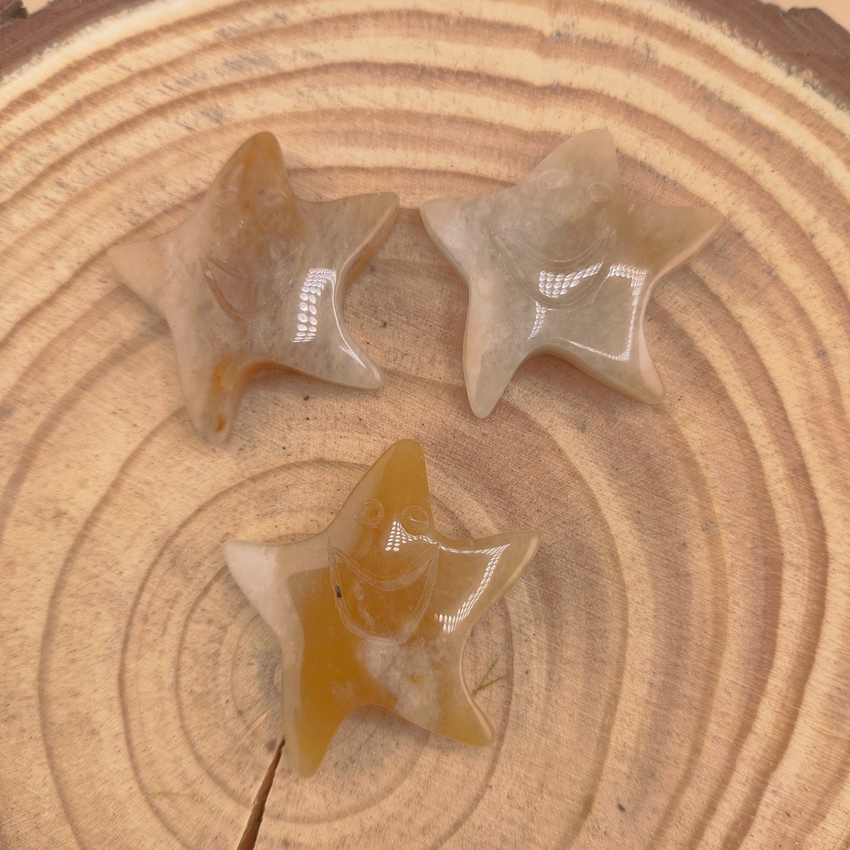 Yellow Jade 30mm Smiling Starfish Pendant & Ornament for Home Decoration Handmade Craved Stone Solar