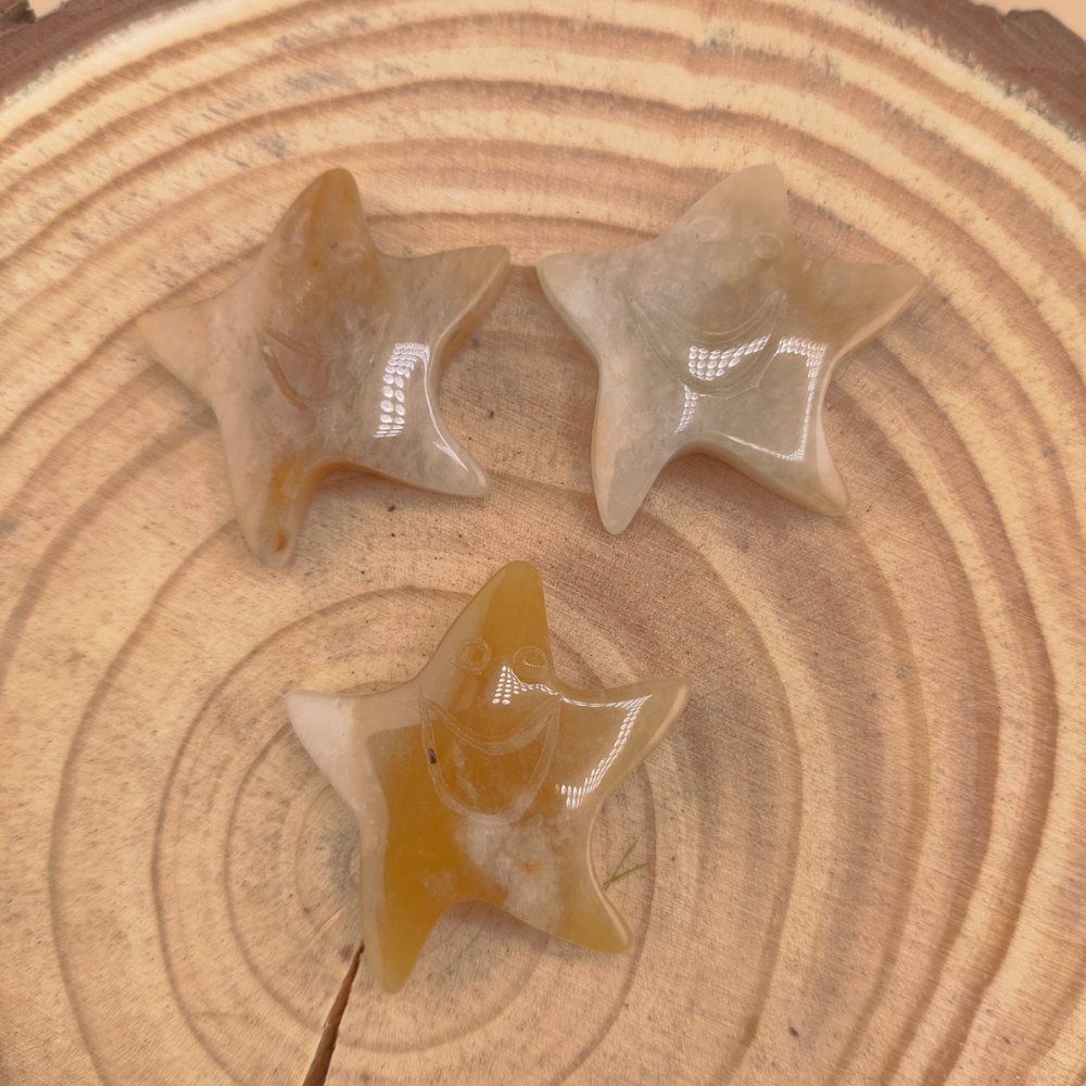 Yellow Jade 30mm Smiling Starfish Pendant & Ornament for Home Decoration Handmade Craved Stone Solar