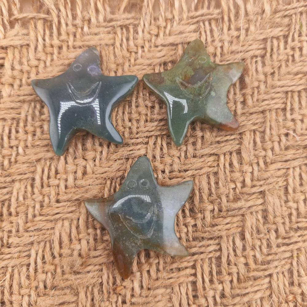 Fancy Jasper 30mm Smiling Starfish Pendant & Ornament for Home Decoration Handmade Craved Stone Solar