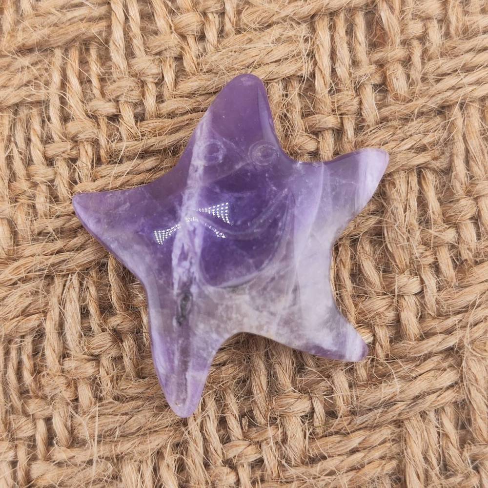 Amethyst 30mm Smiling Starfish Pendant & Ornament for Home Decoration Handmade Craved Stone Solar