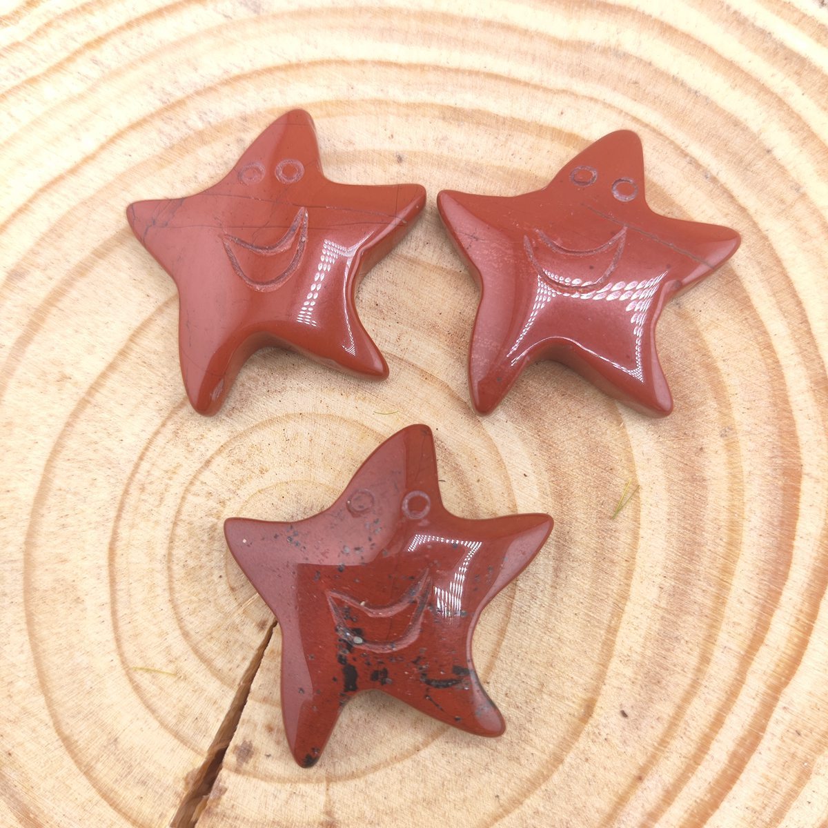 Red Jasper 30mm Smiling Starfish Pendant & Ornament for Home Decoration Handmade Craved Stone Solar