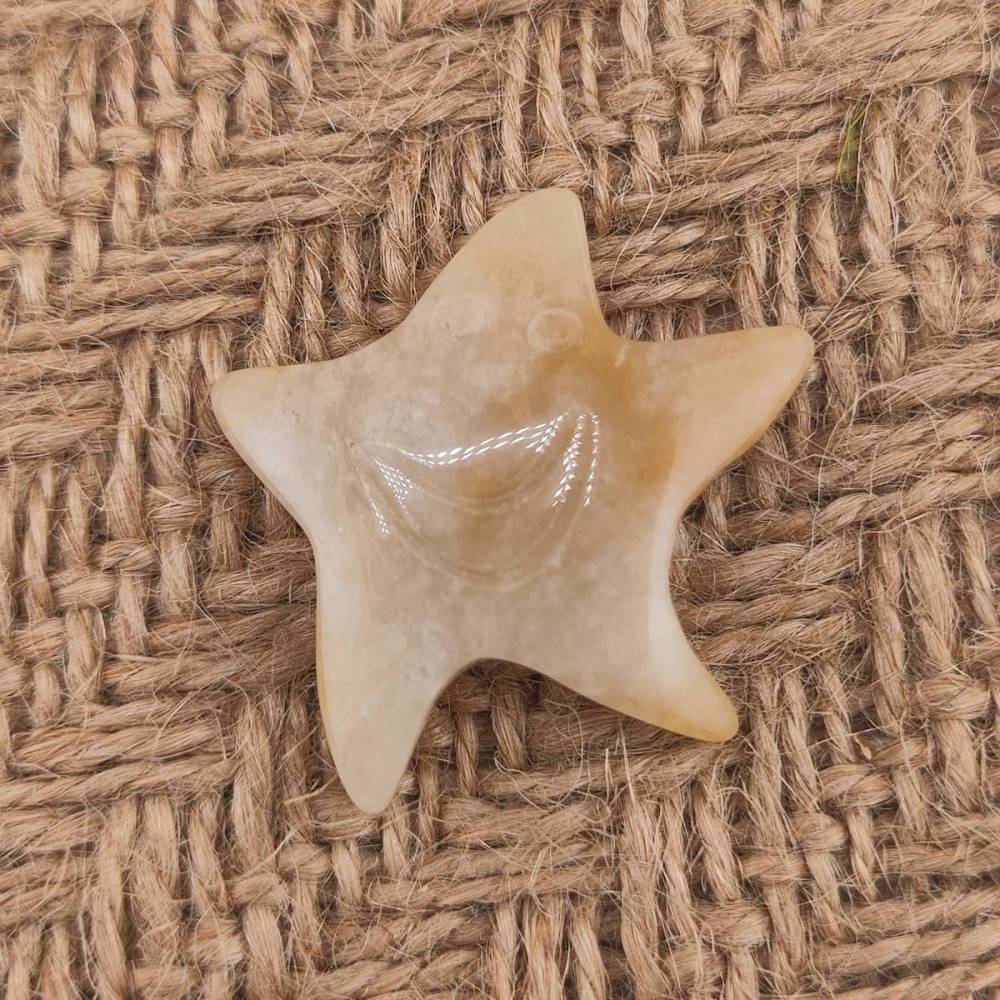 Yellow Jade 30mm Smiling Starfish Pendant & Ornament for Home Decoration Handmade Craved Stone Solar
