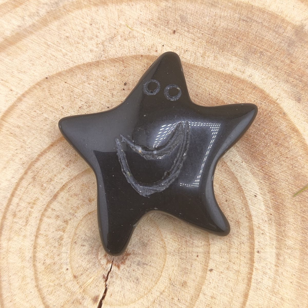 Black Obsidian 30mm Smiling Starfish Pendant & Ornament for Home Decoration Handmade Craved Stone Solar