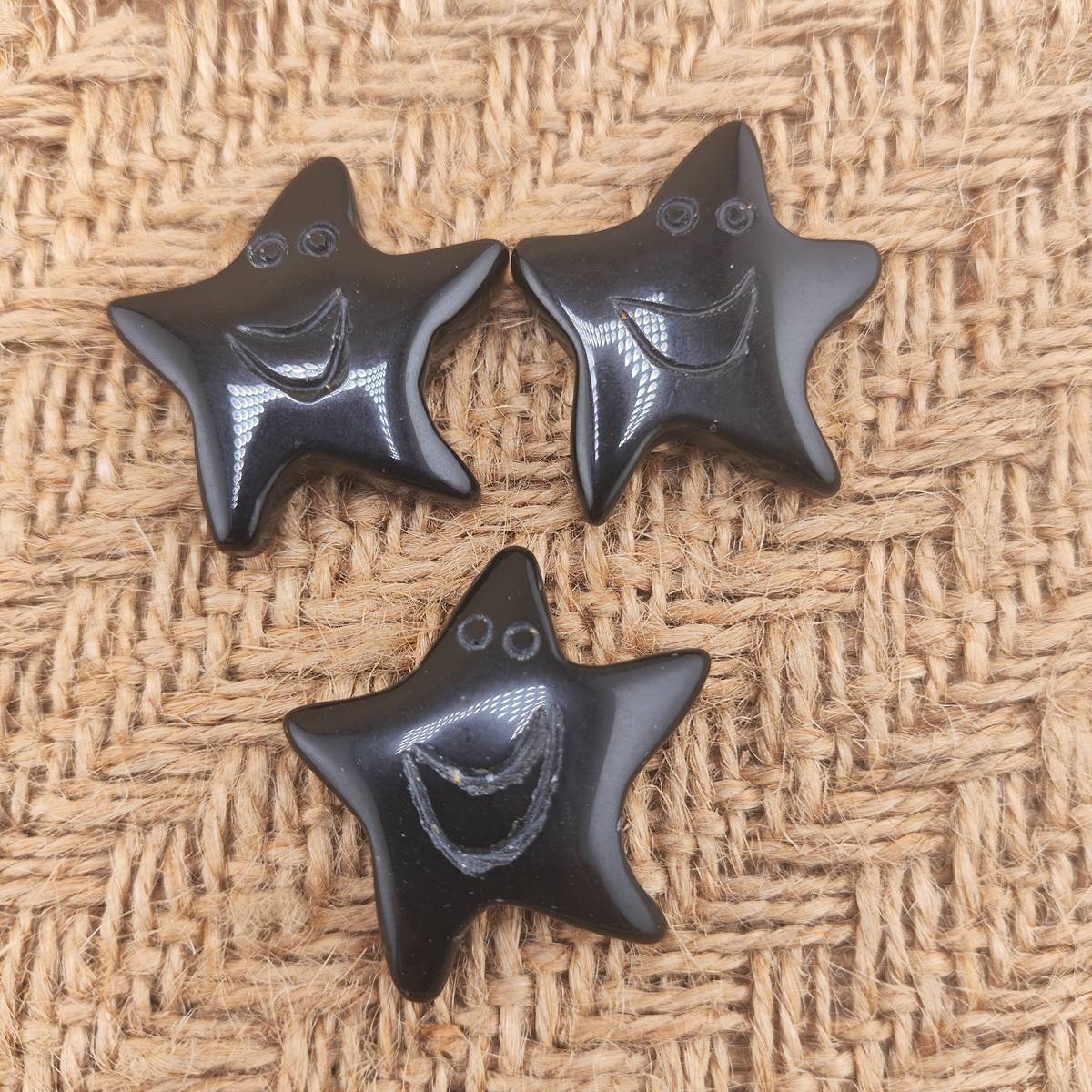 Black Obsidian 30mm Smiling Starfish Pendant & Ornament for Home Decoration Handmade Craved Stone Solar