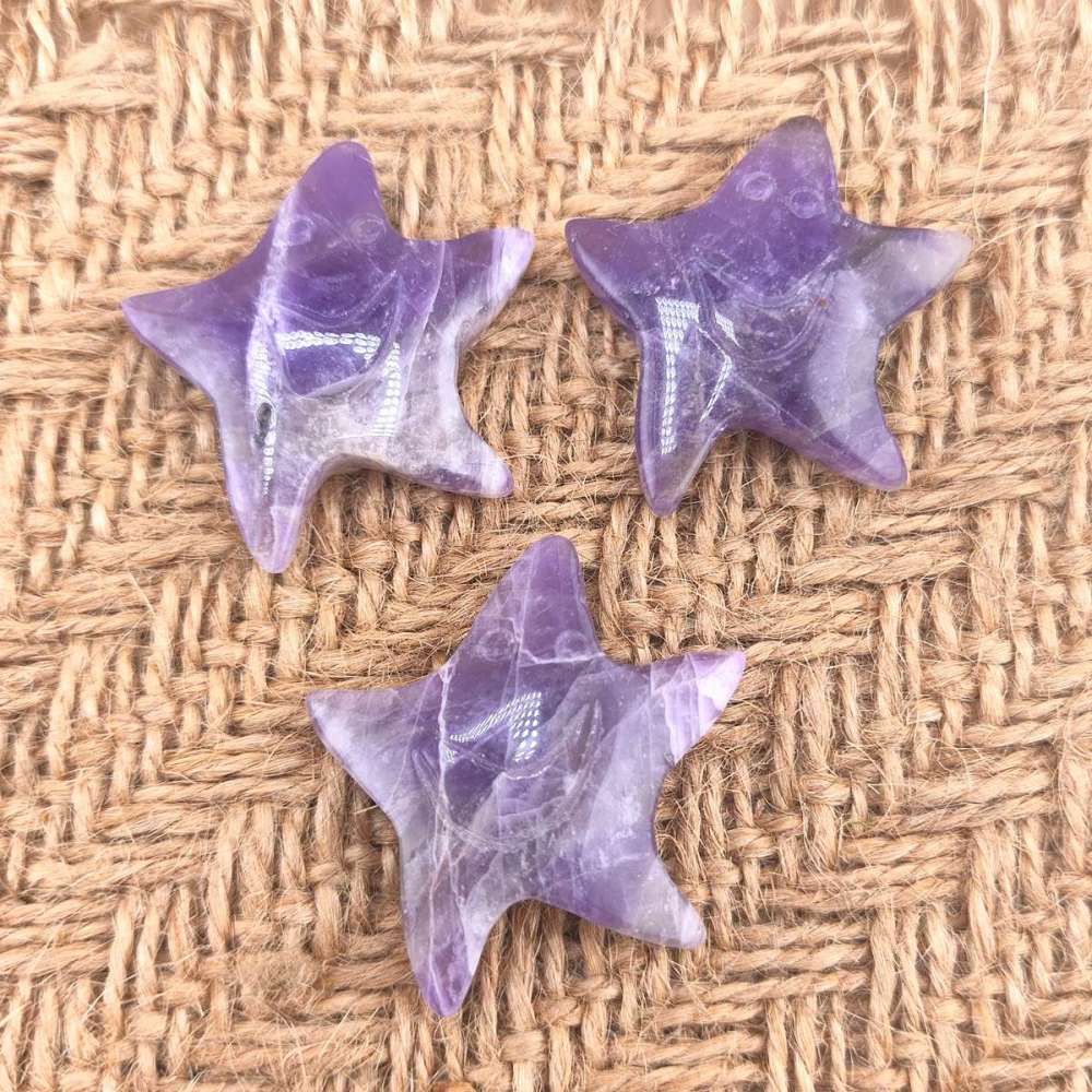 Amethyst 30mm Smiling Starfish Pendant & Ornament for Home Decoration Handmade Craved Stone Solar