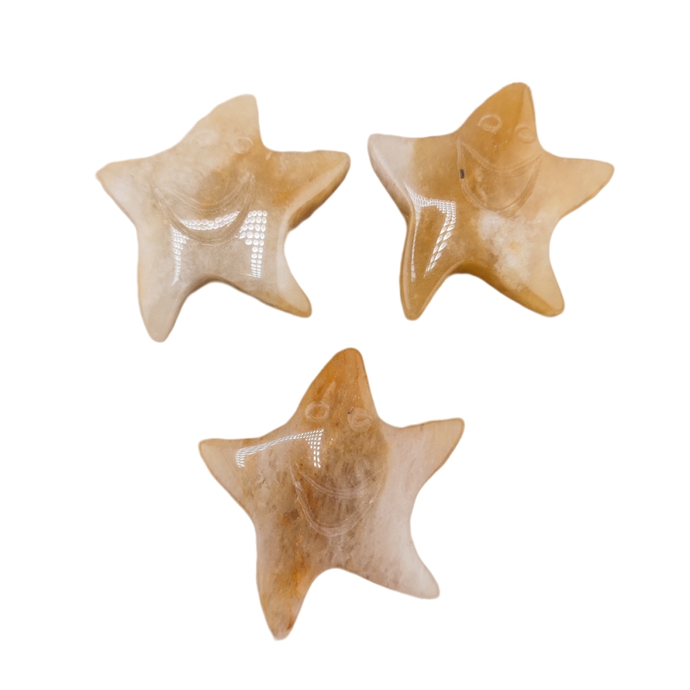 Yellow Jade 30mm Smiling Starfish Pendant & Ornament for Home Decoration Handmade Craved Stone Solar