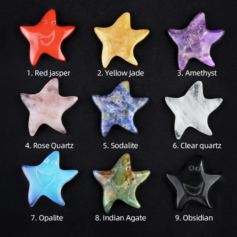 Gemstone 30mm Smiling Starfish Pendant & Ornament for Home Decoration Handmade Craved Stone Solar