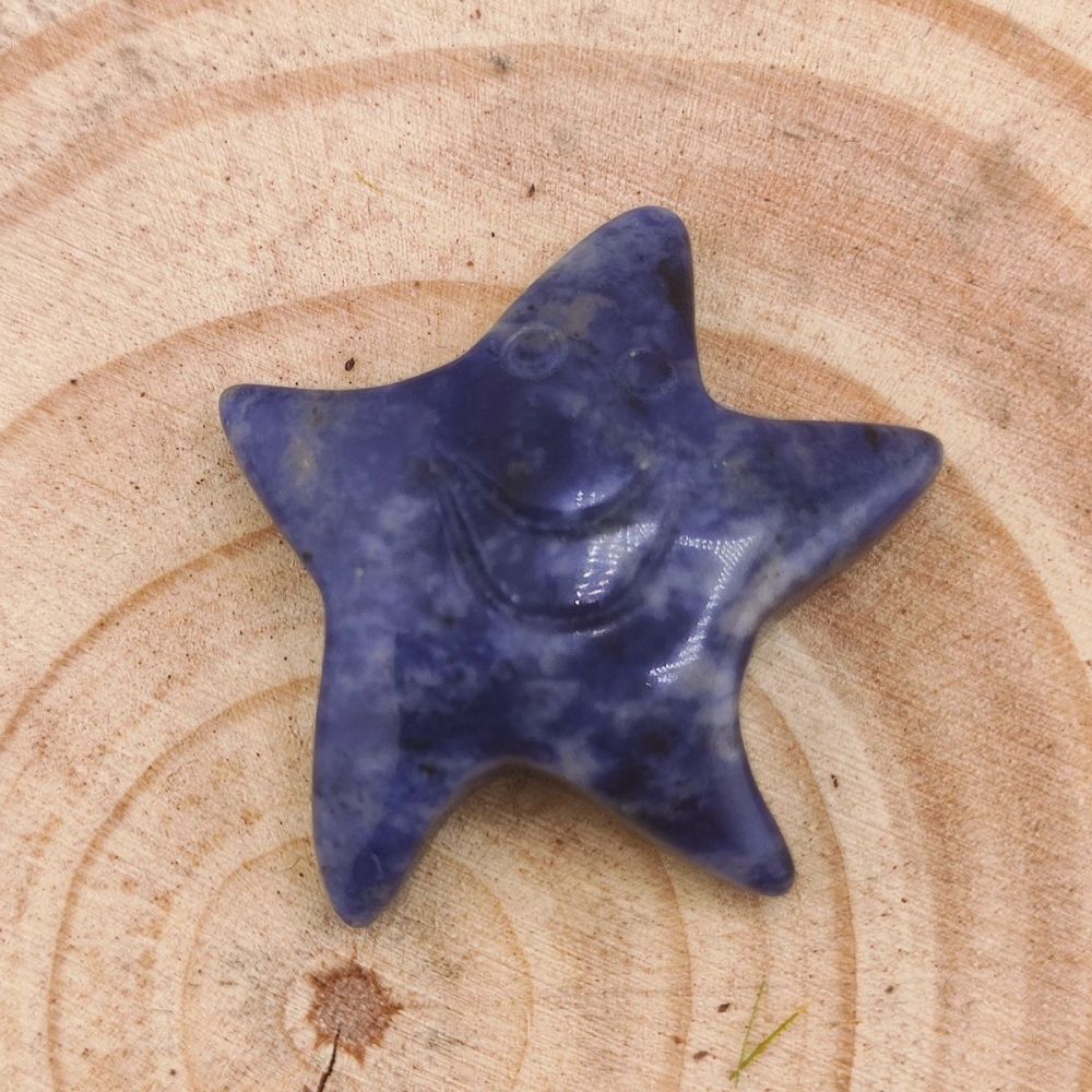 Sodalite 30mm Smiling Starfish Pendant & Ornament for Home Decoration Handmade Craved Stone Solar