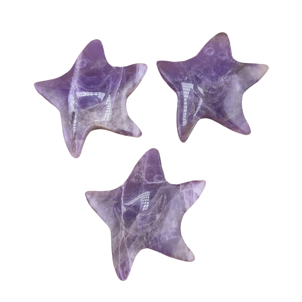 Amethyst 30mm Smiling Starfish Pendant & Ornament for Home Decoration Handmade Craved Stone Solar