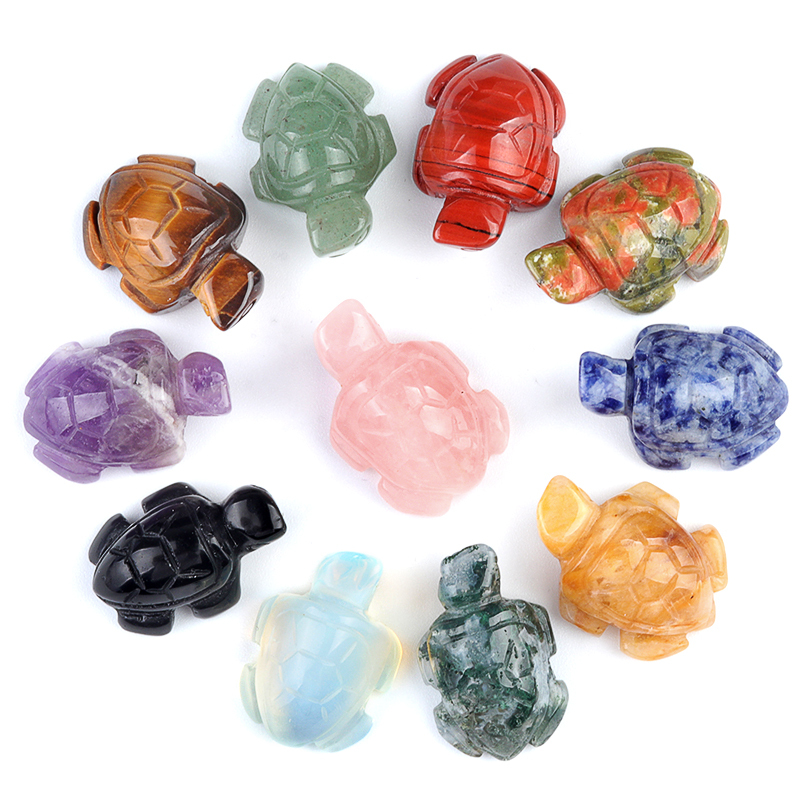 1.0Inch Gemstone Turtle Ornament Handmade Craved Animal Figurine Tortoise Sculpture for Home Decoration