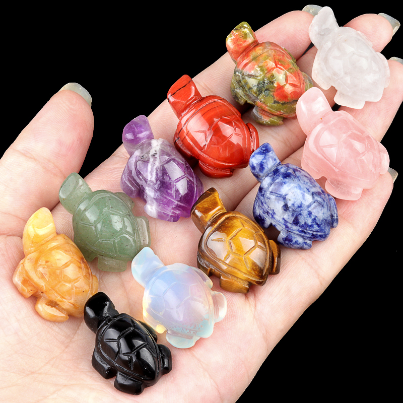 1.0Inch Gemstone Turtle Ornament Handmade Craved Animal Figurine Tortoise Sculpture for Home Decoration