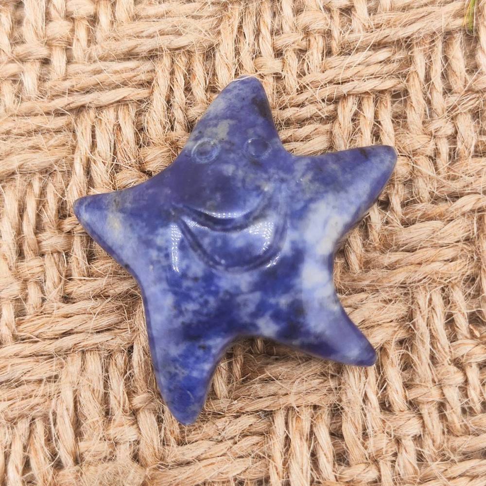 Sodalite 30mm Smiling Starfish Pendant & Ornament for Home Decoration Handmade Craved Stone Solar
