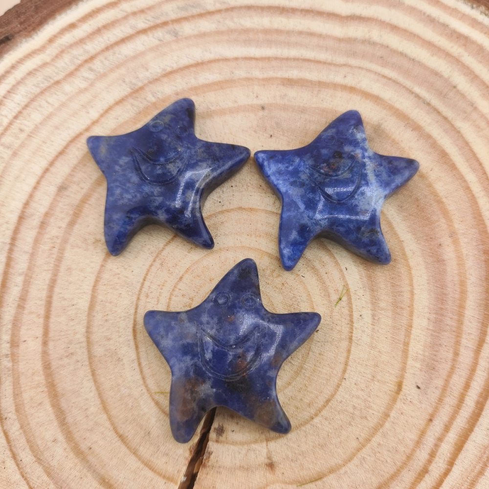 Sodalite 30mm Smiling Starfish Pendant & Ornament for Home Decoration Handmade Craved Stone Solar
