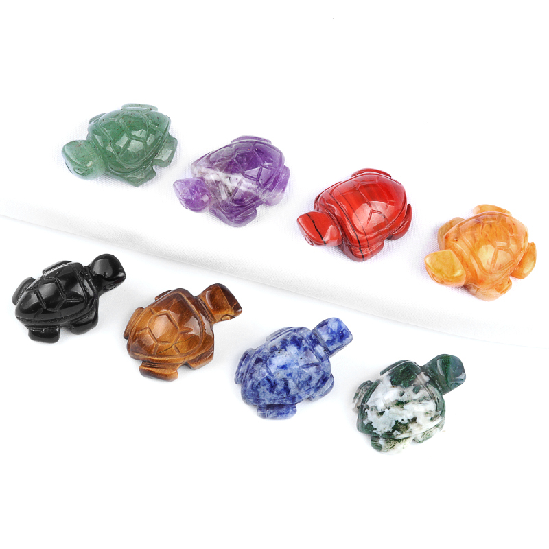 1.0Inch Gemstone Turtle Ornament Handmade Craved Animal Figurine Tortoise Sculpture for Home Decoration