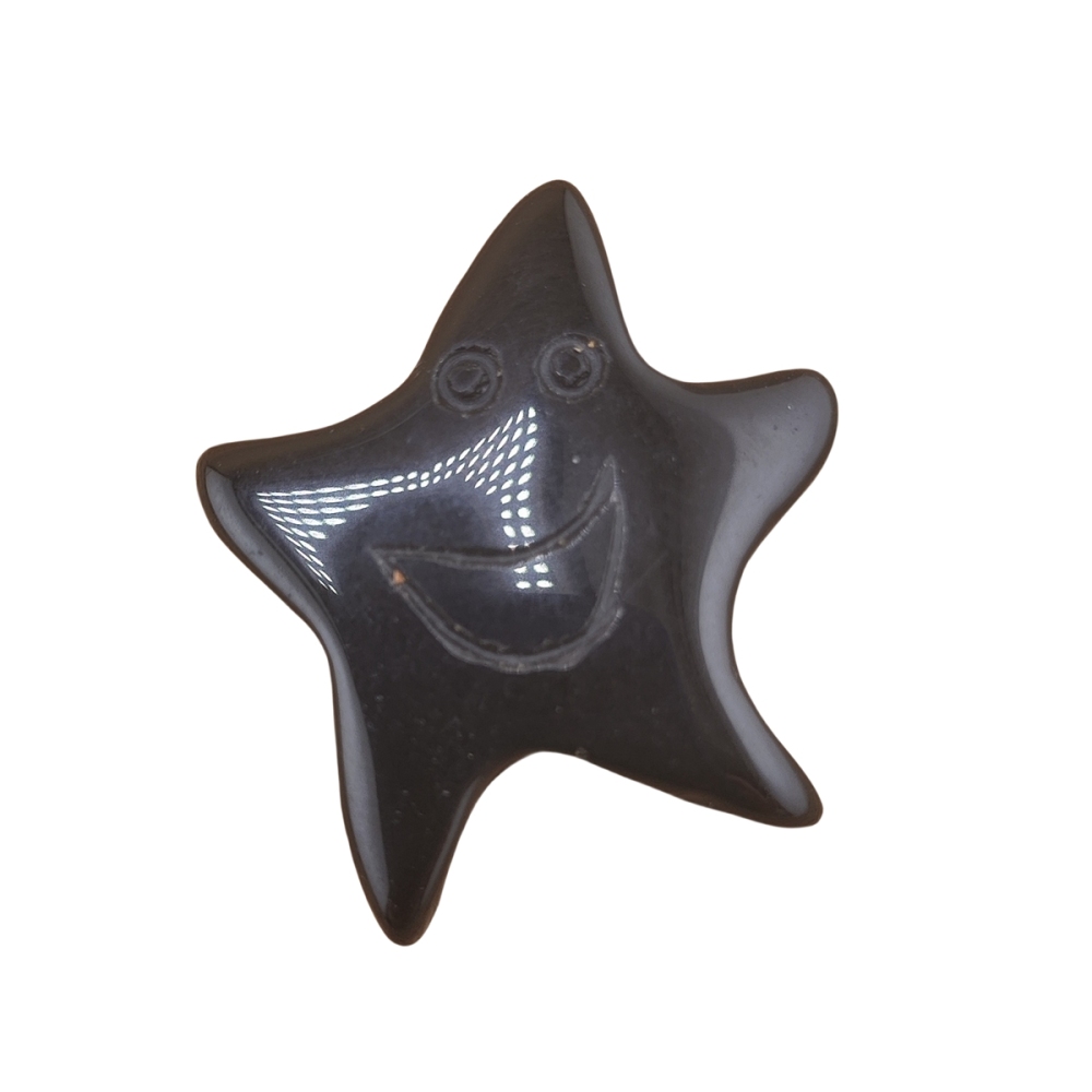 Black Onyx 30mm Smiling Starfish Pendant & Ornament for Home Decoration Handmade Craved Stone Solar