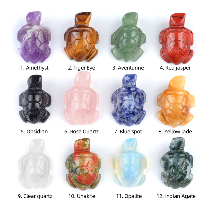 1.0Inch Gemstone Turtle Ornament Handmade Craved Animal Figurine Tortoise Sculpture for Home Decoration