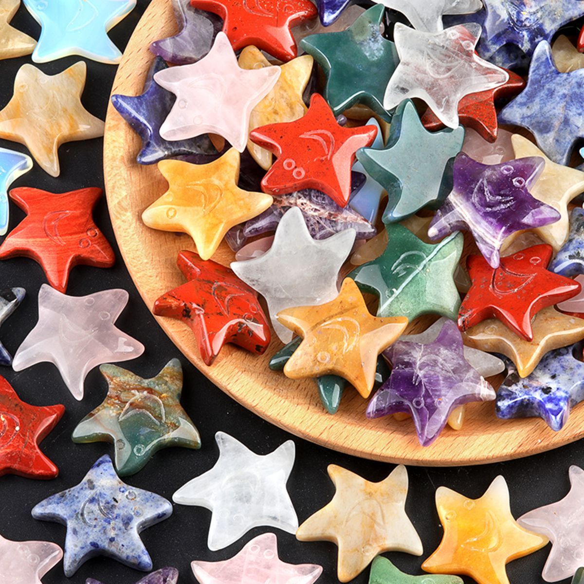 Gemstone 30mm Smiling Starfish Pendant & Ornament for Home Decoration Handmade Craved Stone Solar