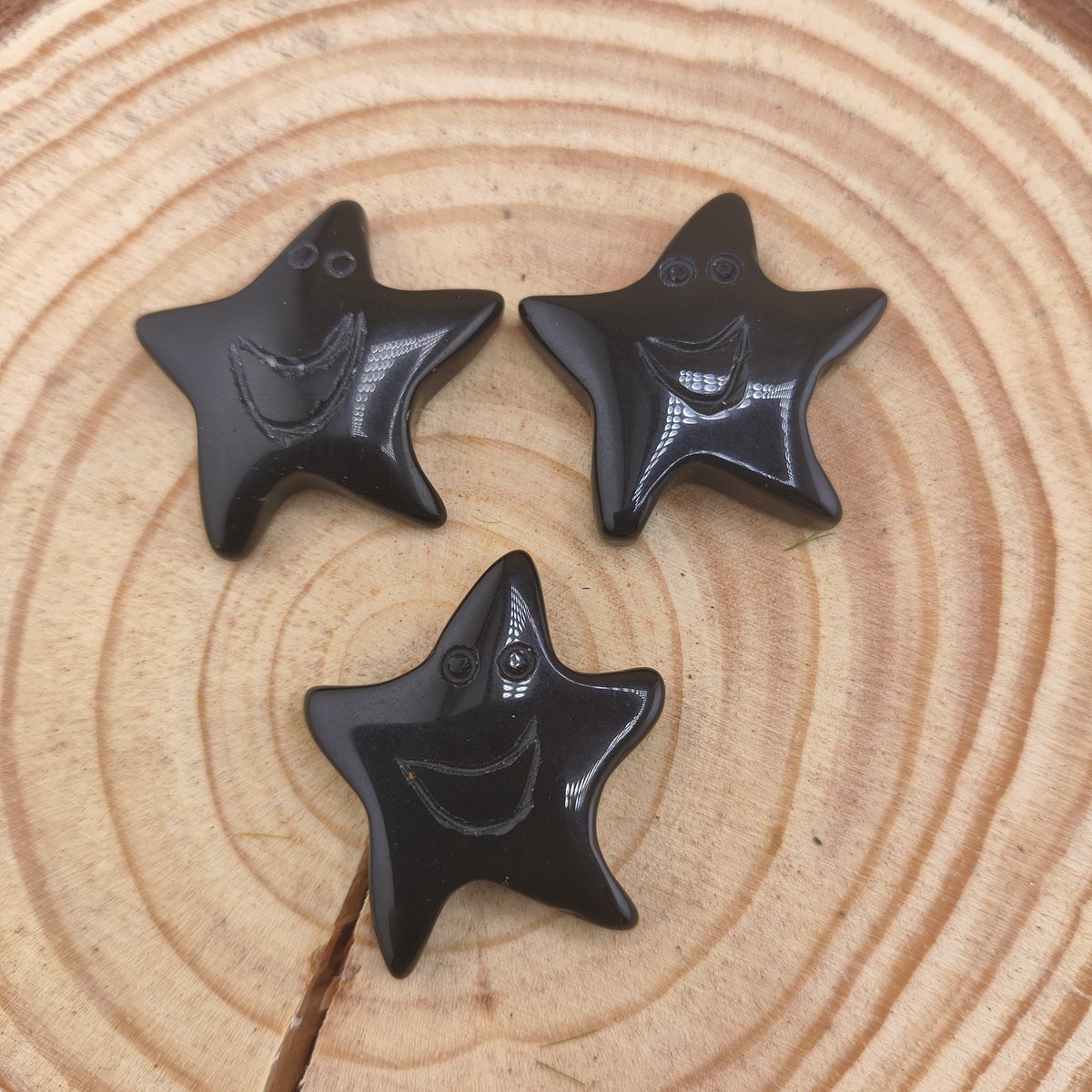 Black Obsidian 30mm Smiling Starfish Pendant & Ornament for Home Decoration Handmade Craved Stone Solar