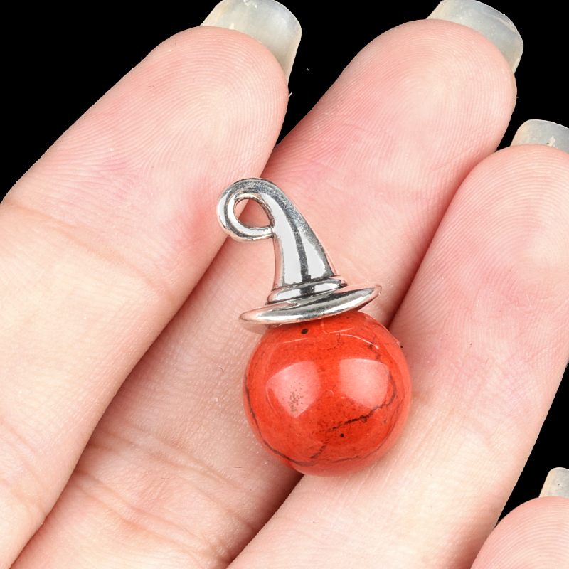 12mm Gemstone Balls Silver Wizard Cap Pendant for Making Jewlery Stone Sphere Beads Halloween Charms
