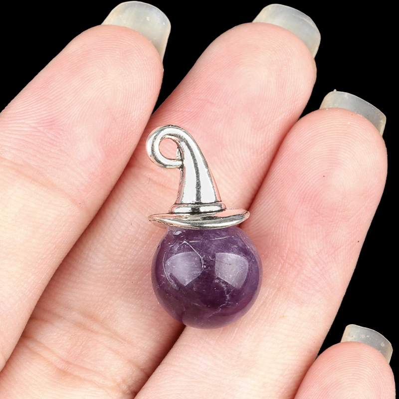 12mm Gemstone Balls Silver Wizard Cap Pendant for Making Jewlery Stone Sphere Beads Halloween Charms
